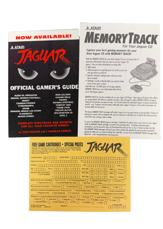 Memory Track Atari Jaguar CD for interactive adventure video game fans featuring futuristic storytelling exploration puzzle solving cinematic sequences branching gameplay science fiction environments and classic Atari Jaguar CD gaming collectible appeal manual and inserts