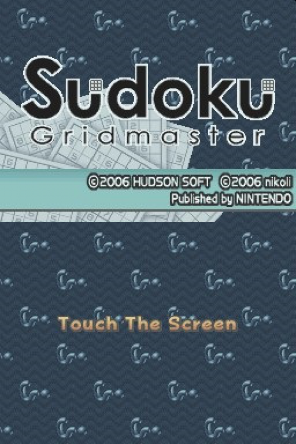 Sudoku Gridmaster for Nintendo DS, title screen for a puzzle video game with number-based challenges, logic gameplay, brain training exercises, and multiple difficulty levels