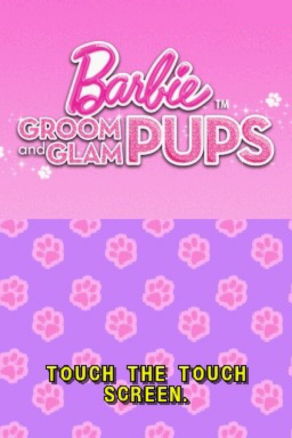 Barbie: Groom and Glam Pups home screen for Nintendo 3DS (3DS) pet care simulation video game