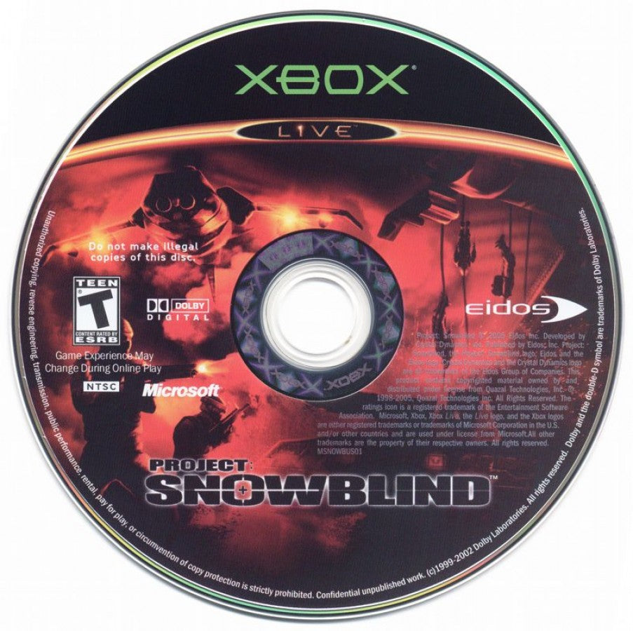 Project Snowblind disc for Xbox (XBOX) video game