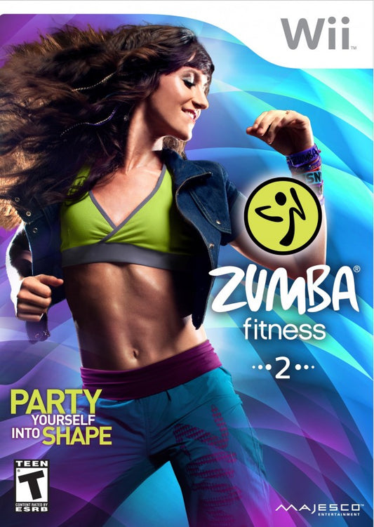 Zumba Fitness 2 video game featuring dance workout gameplay energetic Zumba routines fitness tracking multiplayer support and interactive exercise fun for console players cover art