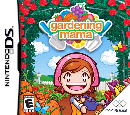 Gardening Mama for Nintendo DS, cover image for a simulation video game with gardening activities, planting mini-games, stylus-based gameplay, and casual family-friendly challenges
