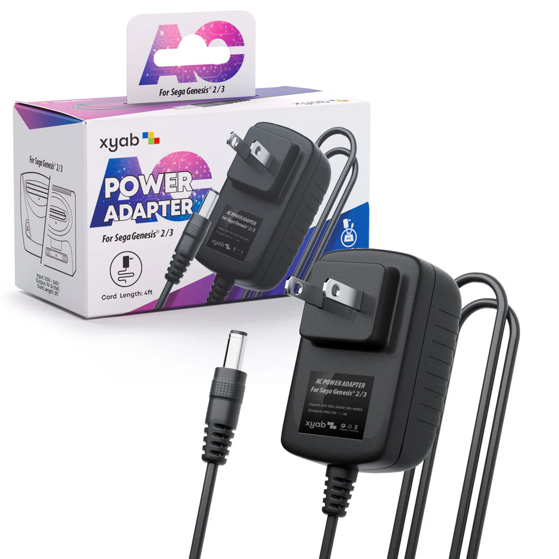 Power Adapter for Sega Genesis Model 2 and Model 3 AC power supply console charging replacement part box