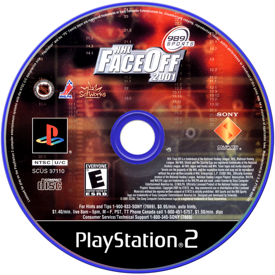 NHL FaceOff 2001 – PlayStation 2 (PS2) video game disc, ice hockey sports simulation game.