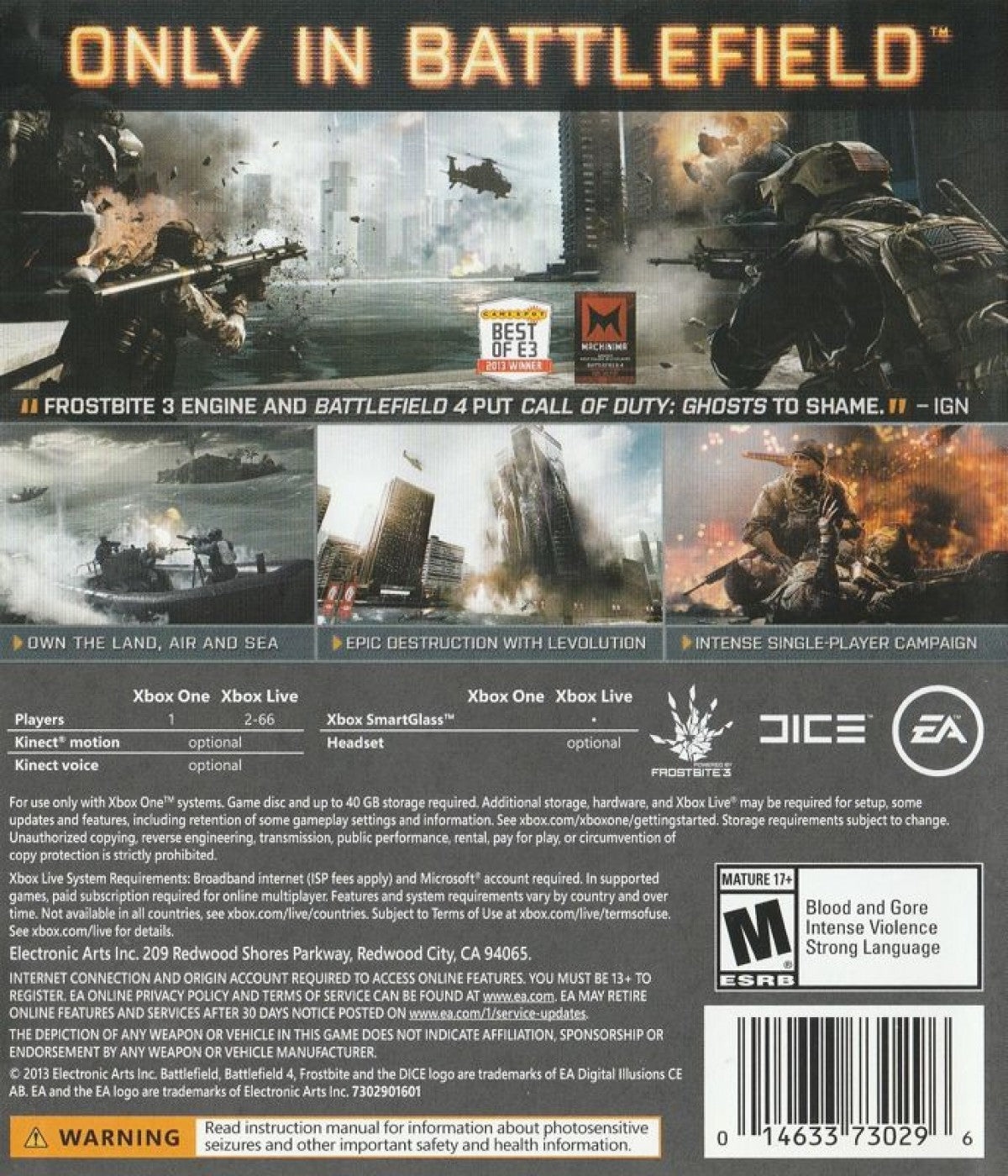 Battlefield 4 – Xbox One (XONE) back of case for modern military first-person shooter game