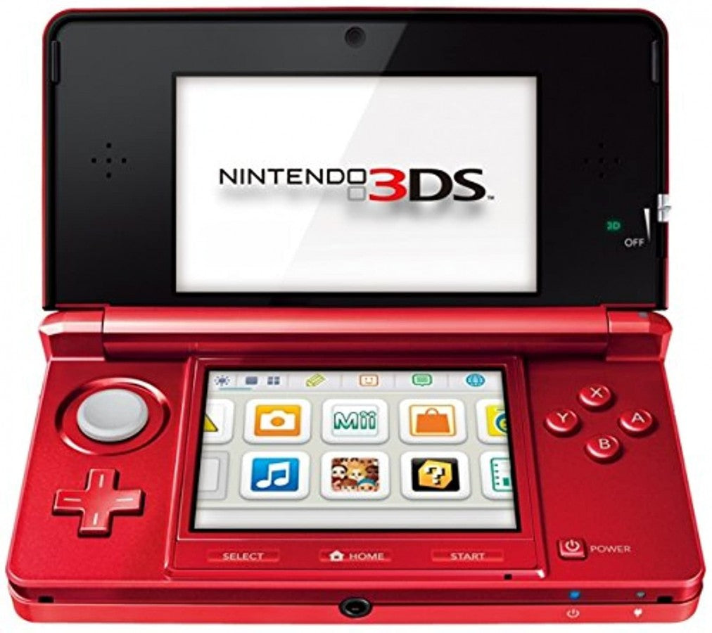 Original Nintendo 3DS System in Metallic Red featuring dual screens and unique 3D gameplay 