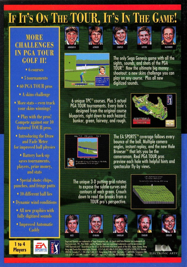 PGA Tour Golf II back cover art for Sega Genesis (GEN) video game