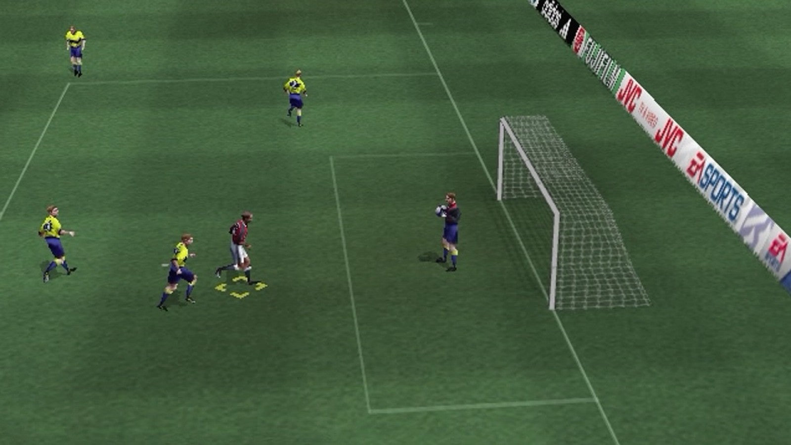 FIFA 99 for PlayStation 1 soccer sports video game featuring official international teams and leagues, realistic gameplay mechanics, tournament and season modes, and classic EA Sports football experience gameplay