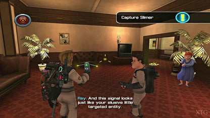 Ghostbusters: The Video Game for PlayStation 2 action adventure game featuring proton pack ghost hunting supernatural enemies campaign mode based on the Ghostbusters film franchise gameplay  