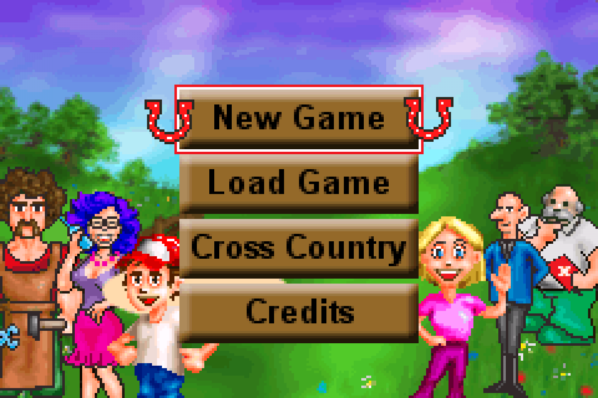 Let’s Ride Sunshine Stables for Game Boy Advance (GBA), game select for a retro video game featuring horse riding simulation gameplay, stable management, training challenges, and equestrian adventure activities