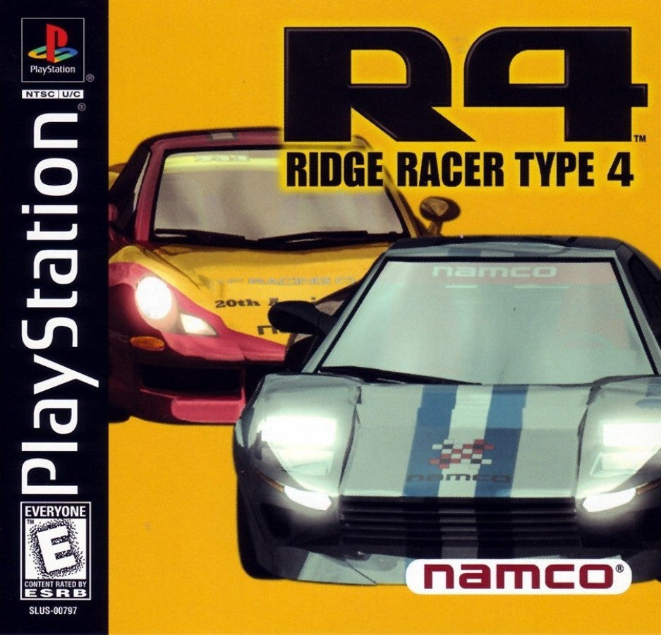 Ridge Racer Type 4 PlayStation 1 PS1 for retro video game enthusiasts featuring arcade racing gameplay high speed drifting mechanics stylish sports cars multiple racing teams responsive controls cinematic presentation and collectible gaming appeal front cover 
