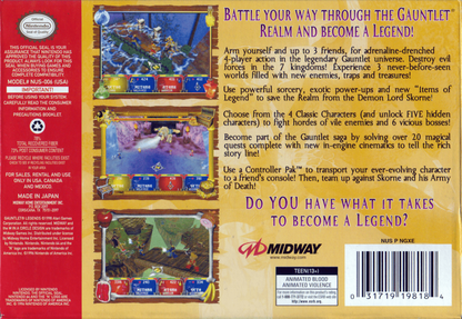 Gauntlet Legends – Nintendo 64 (N64) Back Cover Art Box for Nintendo 64 game 