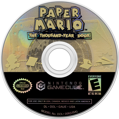 Paper Mario The Thousand-Year Door Player’s Choice Nintendo GameCube game featuring turn-based RPG gameplay with action commands character leveling story-driven adventure puzzle solving and collectible partners in the whimsical Paper Mario universe disc