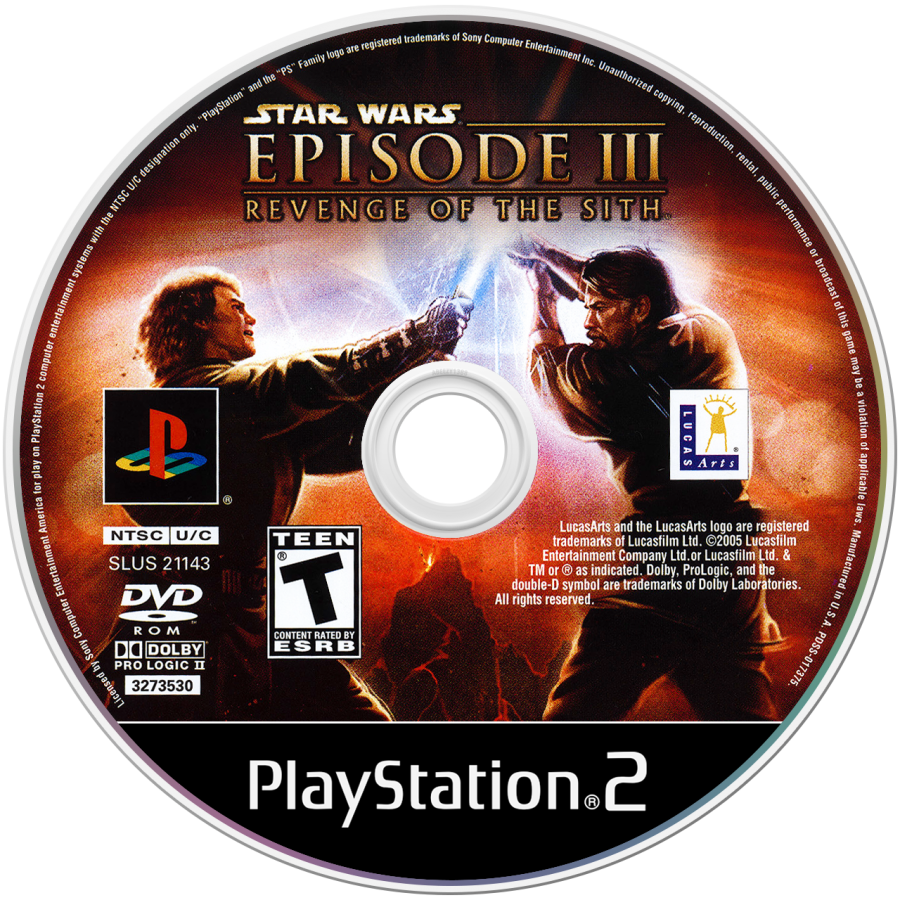 Star Wars: Episode III – Revenge of the Sith – PlayStation 2 (PS2) video game disc, action-adventure lightsaber combat.