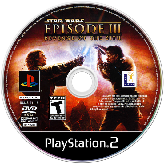 Star Wars: Episode III – Revenge of the Sith – PlayStation 2 (PS2) video game disc, action-adventure lightsaber combat.