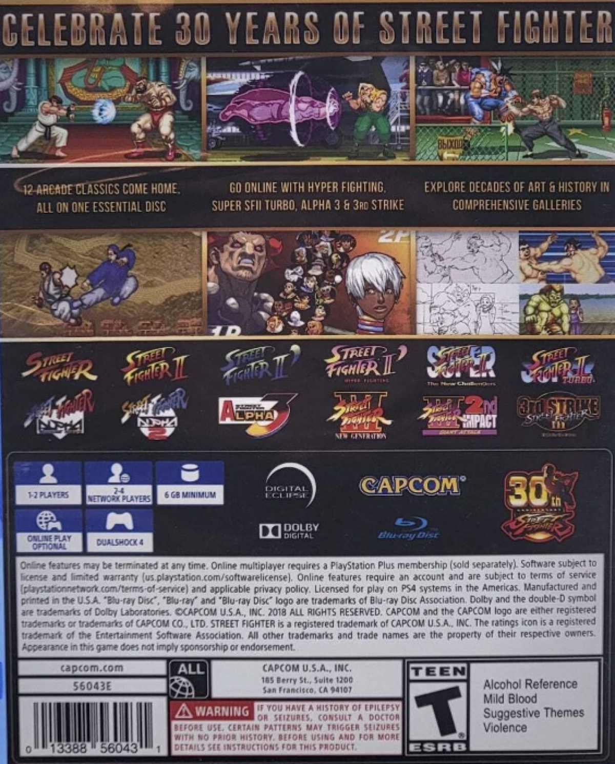 Street Fighter 30th Anniversary Collection – PlayStation 4 (PS4) video game back of case, fighting game compilation
