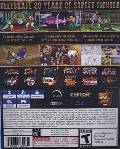Street Fighter 30th Anniversary Collection – PlayStation 4 (PS4) video game back of case, fighting game compilation