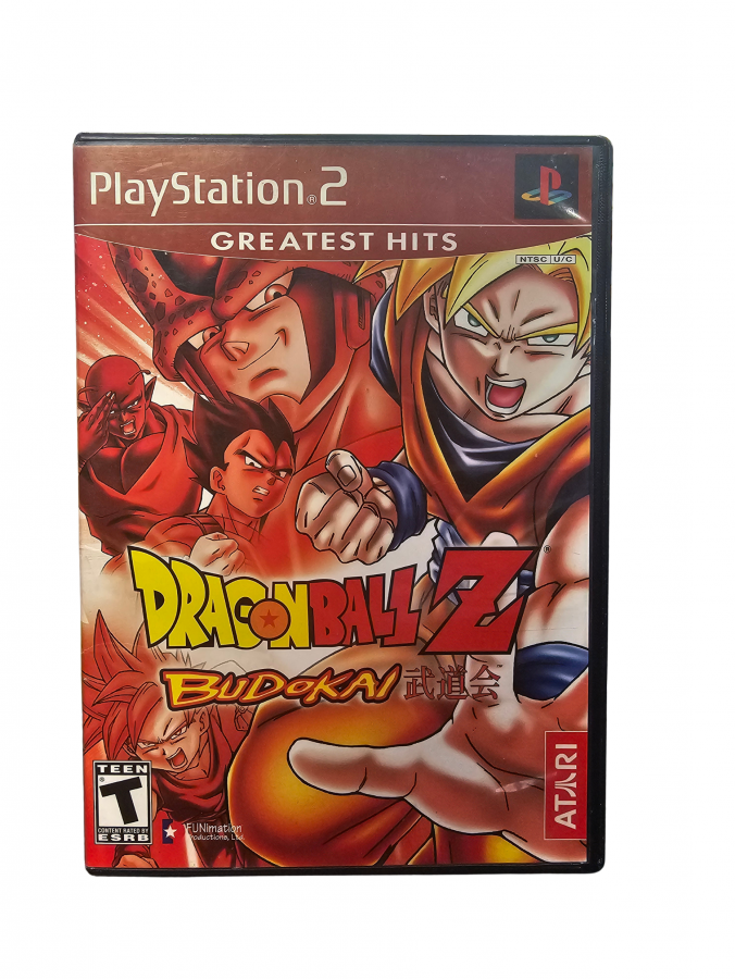 Dragon Ball Z Budokai Greatest Hits PlayStation 2 PS2 fighting video game featuring Goku Vegeta Gohan Piccolo Frieza and other Dragon Ball Z characters fast-paced arena combat energy attacks powerful transformations story mode special moves and classic PlayStation 2 PS2 gameplay collectible retro gaming appeal front