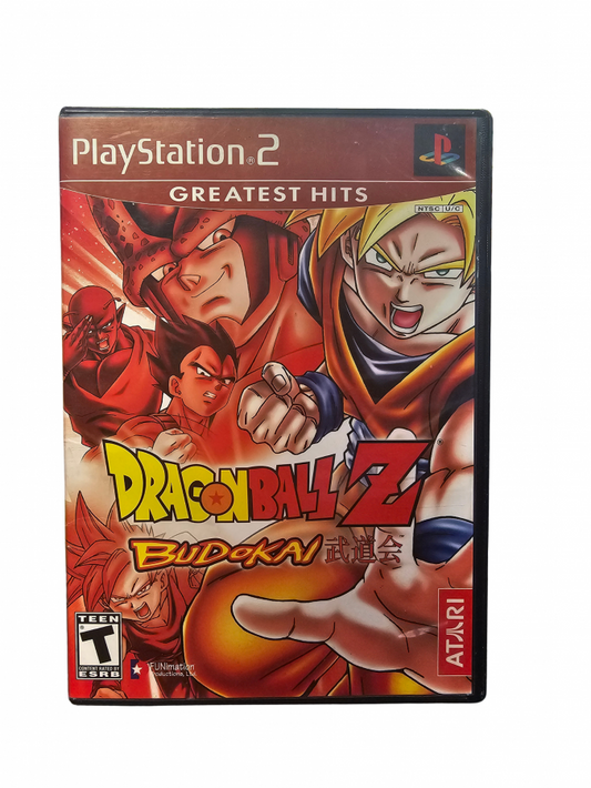 Dragon Ball Z Budokai Greatest Hits PlayStation 2 PS2 fighting video game featuring Goku Vegeta Gohan Piccolo Frieza and other Dragon Ball Z characters fast-paced arena combat energy attacks powerful transformations story mode special moves and classic PlayStation 2 PS2 gameplay collectible retro gaming appeal front