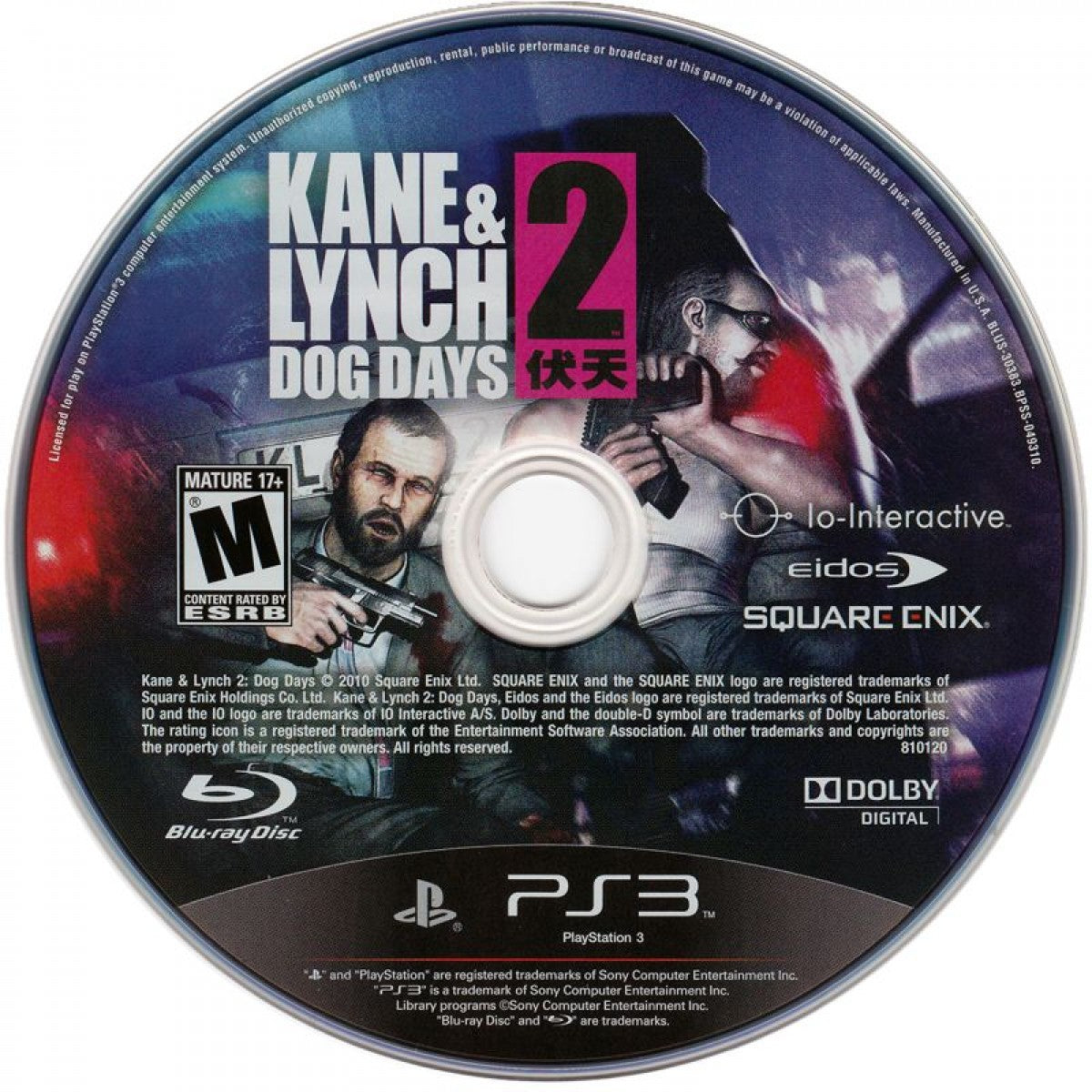 Kane & Lynch 2: Dog Days for PlayStation 3 third person shooter crime action game gritty urban setting co op multiplayer campaign mode intense gunplay disc