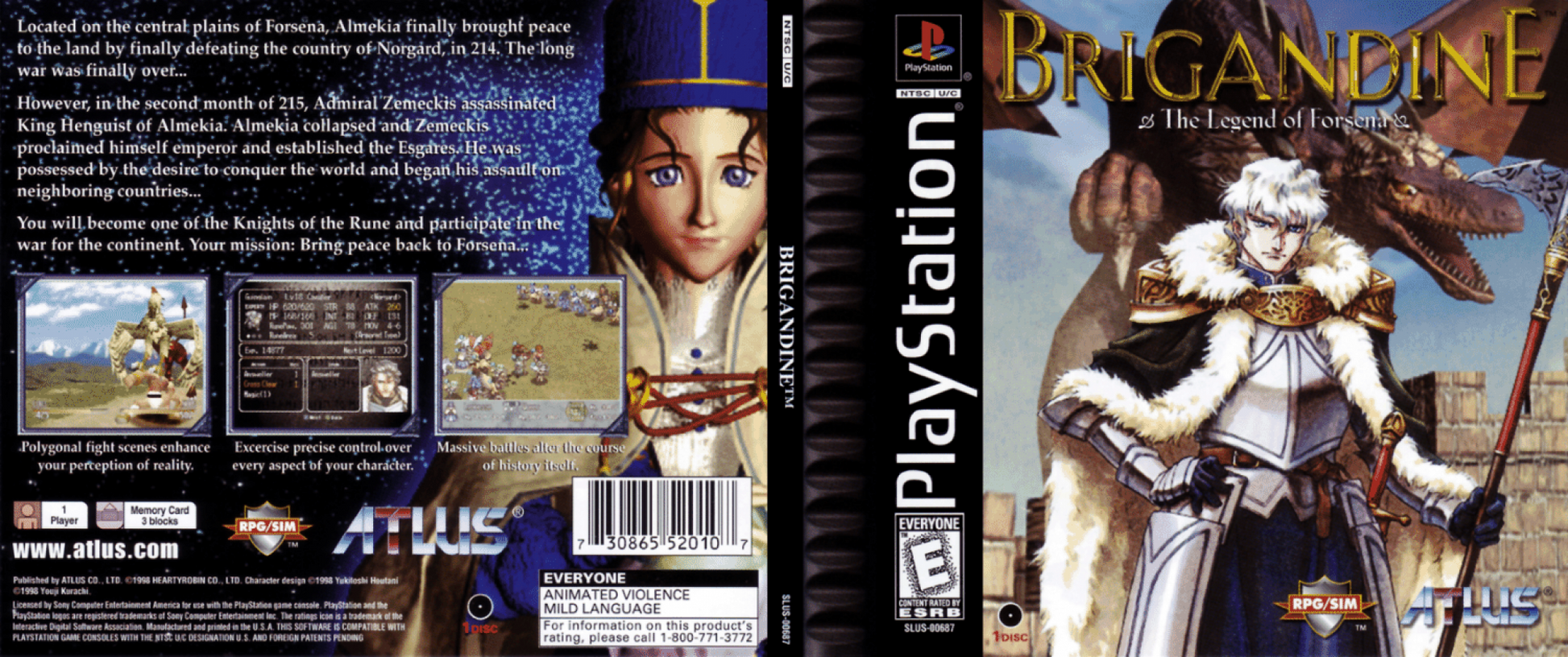 Brigandine The Legend of Forsena back of box for PlayStation 1 (PS) video game