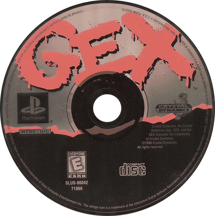 Gex [Long Box] for PlayStation 1 (PS1) at Gamers INC, featuring Crystal Dynamics' iconic 2D platformer in its rare, collectible early-release "Long Box" packaging; enter the Media Dimension as the wisecracking, TV-obsessed gecko Gex to defeat the evil Rez across parody-filled worlds inspired by classic cinema and television, utilizing tail-whips, wall-crawling abilities, and the unmistakable voice of Dana Gould in this definitive 32-bit mascot debut disc