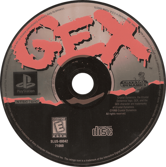 Gex [Long Box] for PlayStation 1 (PS1) at Gamers INC, featuring Crystal Dynamics' iconic 2D platformer in its rare, collectible early-release "Long Box" packaging; enter the Media Dimension as the wisecracking, TV-obsessed gecko Gex to defeat the evil Rez across parody-filled worlds inspired by classic cinema and television, utilizing tail-whips, wall-crawling abilities, and the unmistakable voice of Dana Gould in this definitive 32-bit mascot debut disc