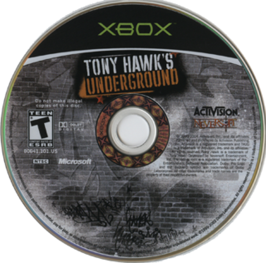 Tony Hawk's Underground disc art for Microsoft XBOX video game.