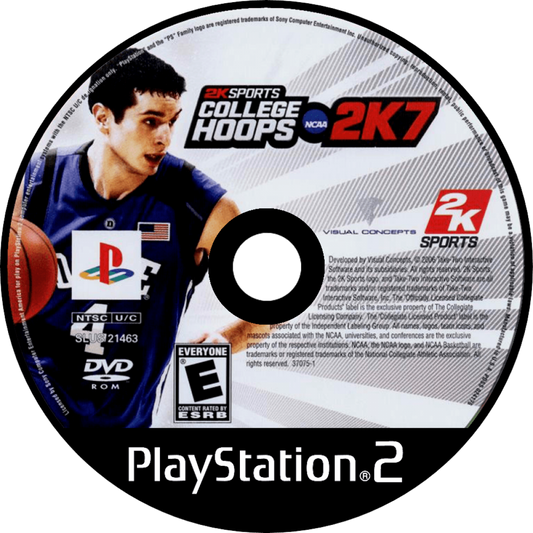 College Hoops 2K7 game for the PlayStation 2 featuring college basketball gameplay with authentic teams and arenas legacy mode dynasty building and realistic court action for NCAA fans disc 