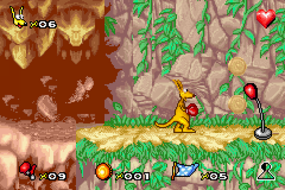 Kao the Kangaroo Game Boy Advance GBA video game featuring platforming adventure gameplay kangaroo character exploration colorful environments enemy battles jumping challenges collectible items and classic handheld action retro video game collection collectible gaming appeal gameplay