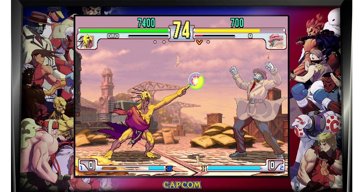Street Fighter 30th Anniversary Collection PEGI rated PlayStation 4 fighting game compilation twelve classic arcade titles Street Fighter I Street Fighter II series Street Fighter Alpha series Street Fighter III series arcade perfect ports online multiplayer training museum mode Capcom fighting legacy collection gameplay screenshot