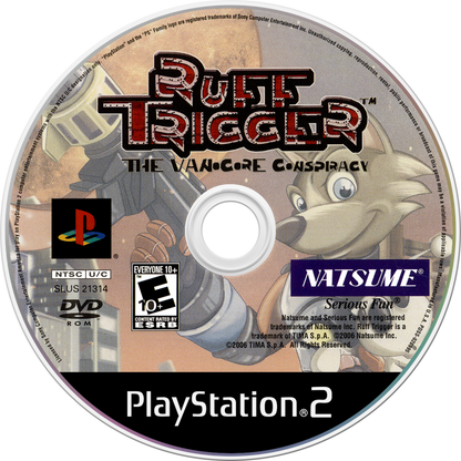Ruff Trigger The Vanocore Conspiracy PS2 Sony PlayStation 2 action adventure platformer sci fi story anthropomorphic characters third person shooting puzzle solving exploration alien conspiracy gameplay cartoon style retro gaming PlayStation 2 software video game title disc