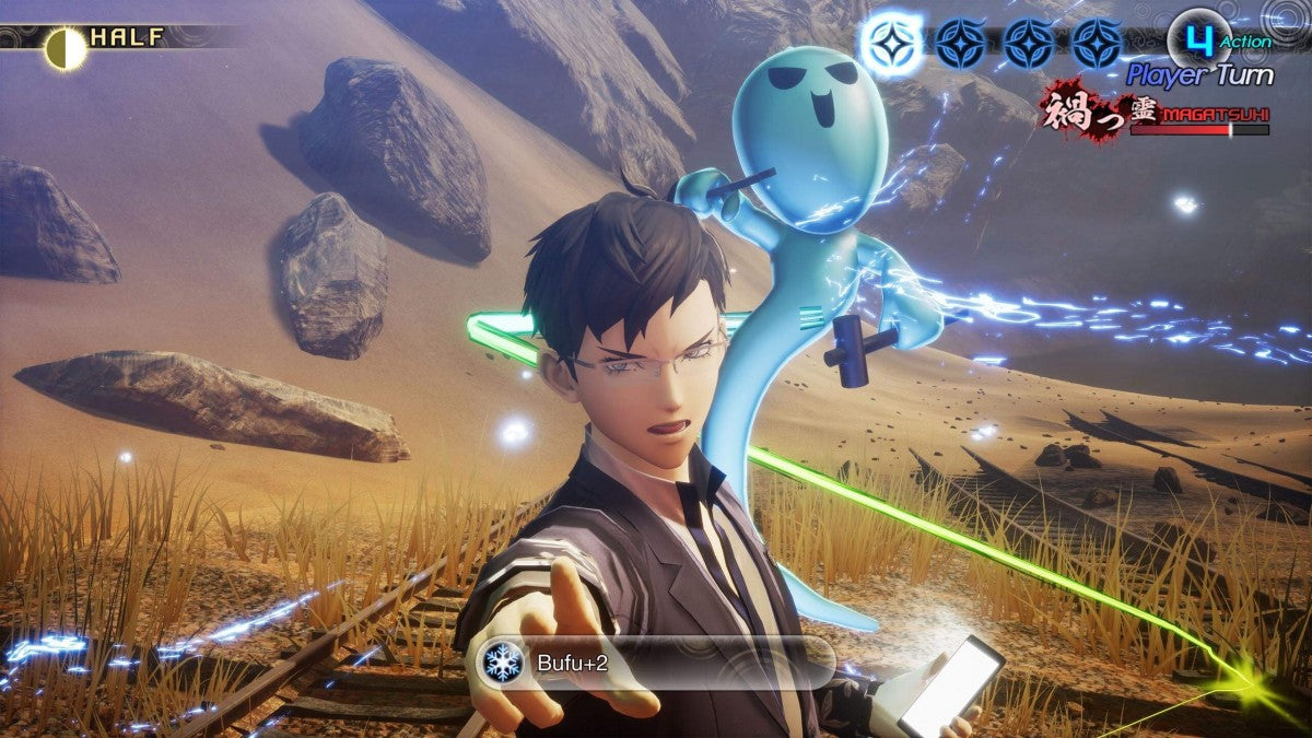Shin Megami Tensei V Vengeance PS5 game featuring turn-based JRPG combat, demon fusion mechanics, and dark post-apocalyptic storytelling on PlayStation 5 gameplay screenshot