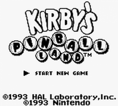 Kirby's Pinball Land title screen for Game Boy (GB) video game 