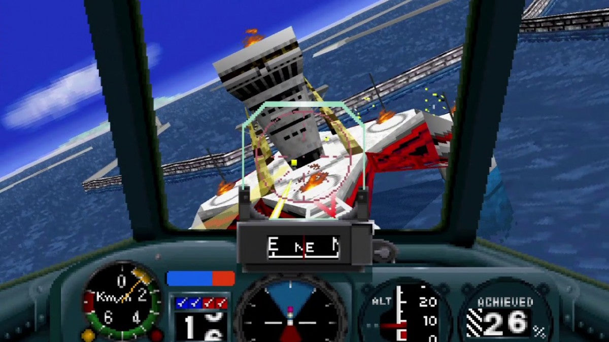Wing Arms Sega Saturn flight combat simulator aerial dogfighting missions World War style aircraft third person flight action campaign mode Hudson Soft arcade style flying gameplay retro Saturn game Sega Saturn software video game title gameplay 