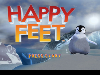 Happy Feet start screen for GameCube (GC) musical adventure platformer video game