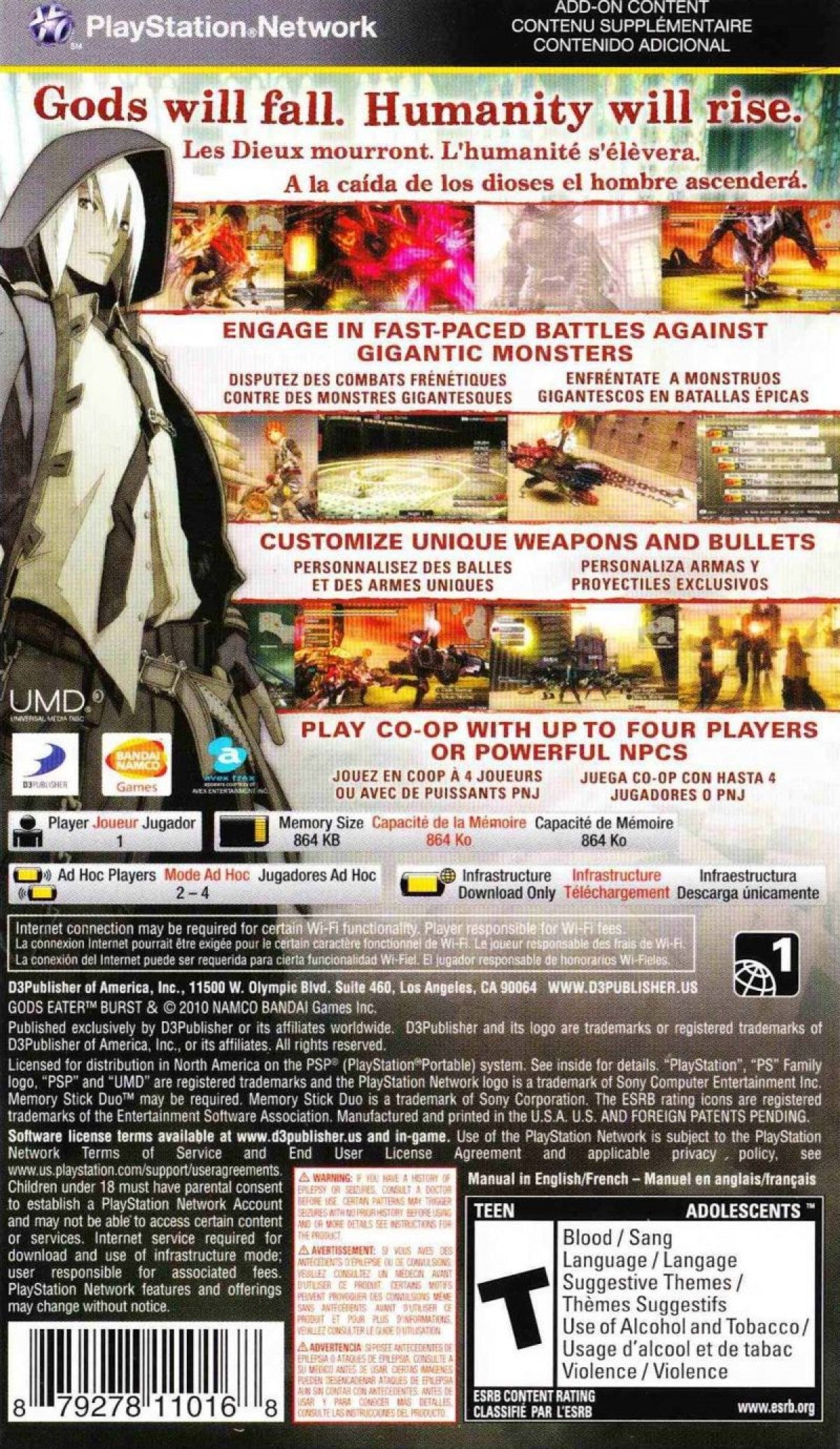 Gods Eater Burst PlayStation Portable inspired design featuring anime action role playing aesthetic post apocalyptic monster hunting fast paced combat customizable weapons futuristic survival adventure dramatic storytelling handheld gaming presentation back cover