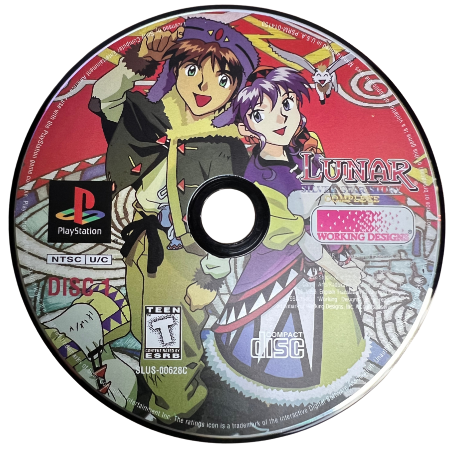 Lunar Silver Star Story Complete PS1 PlayStation 1 JRPG role playing game anime style fantasy adventure turn based combat retro video game disc 1