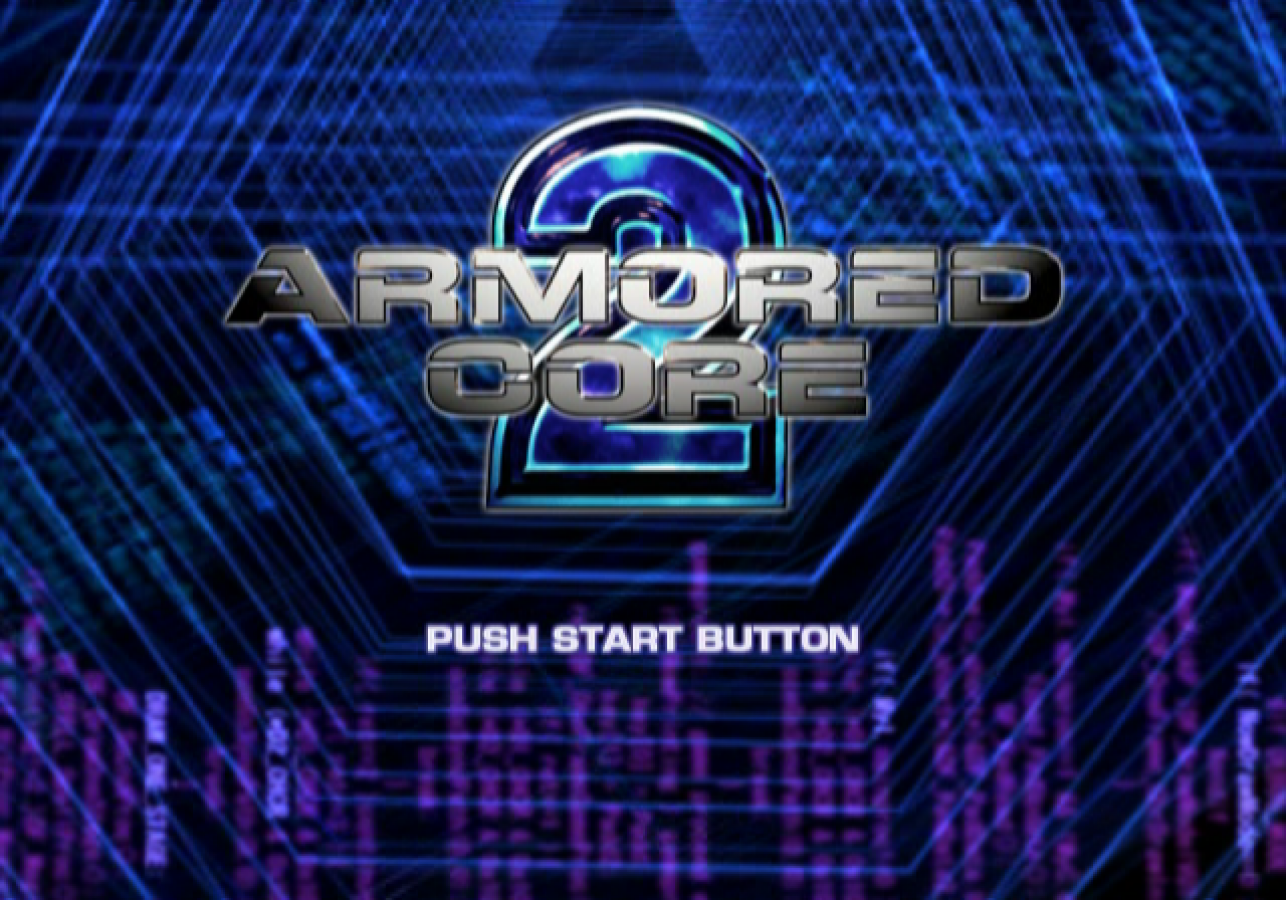 Armored Core 2 for PlayStation 2 (PS2) featuring deep mecha customization as you build and pilot a high-powered AC through intense mercenary missions on a colonized Mars; engage in fast-paced 3D combat and manage heat levels and weaponry to climb the arena ranks in this foundational 32-bit sequel main menu title screen