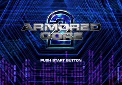 Armored Core 2 for PlayStation 2 (PS2) featuring deep mecha customization as you build and pilot a high-powered AC through intense mercenary missions on a colonized Mars; engage in fast-paced 3D combat and manage heat levels and weaponry to climb the arena ranks in this foundational 32-bit sequel main menu title screen