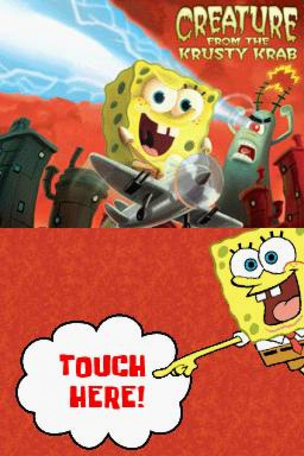 SpongeBob SquarePants Creature from the Krusty Krab Nintendo DS DS action adventure game featuring SpongeBob Patrick and Plankton surreal levels platforming challenges flying sequences boss battles and Nickelodeon cartoon gameplay retro video game collection collectible gaming appeal main menu title screen