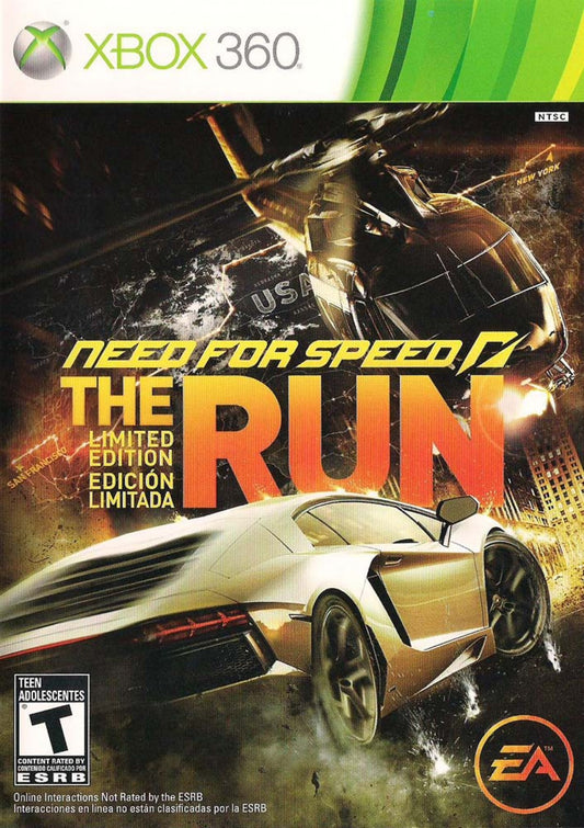 Need for Speed The Run Limited Edition Xbox 360 for racing video game fans featuring high speed cross country racing cinematic storyline exotic sports cars intense police chases vehicle customization quick time events multiplayer competition adrenaline fueled driving action collectible gaming appeal front cover art