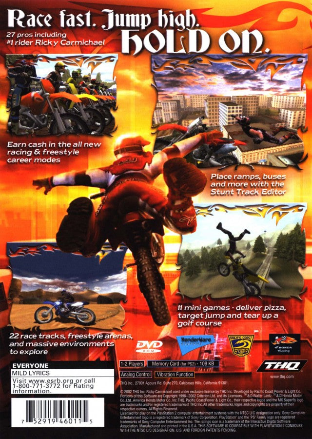 MX Superfly – PlayStation 2 (PS2) motocross racing video game back of case