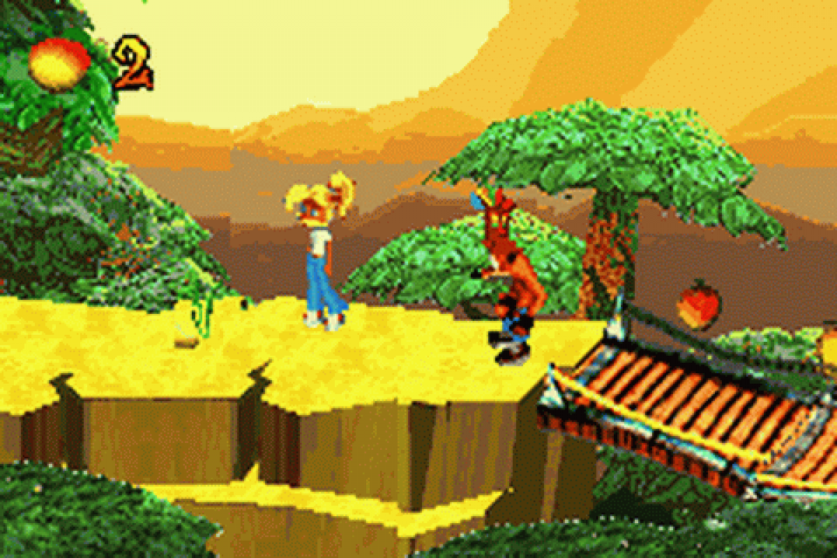 Crash Bandicoot Purple for Game Boy Advance, gameplay for a party mini-game video game with crossover gameplay, character-based challenges, mini-games, and cartoon-style action