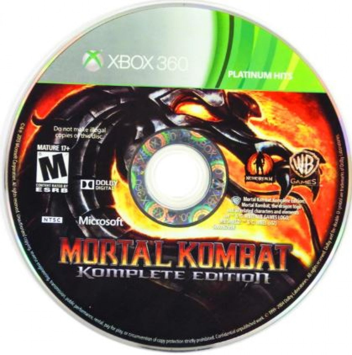 Mortal Kombat Komplete Edition Platinum Hits for Xbox 360 with full roster and expanded fighting content disc