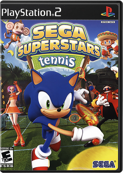 Sega Superstars Tennis – PlayStation 2 (PS2) video game cover image, tennis sports game.