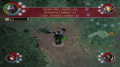 Marvel Ultimate Alliance 2 PlayStation 2 action RPG superhero team video game featuring Spider-Man Wolverine Captain America Iron Man Civil War storyline pro-registration anti-registration conflict fusion powers character customization four-player co-op beat em up gameplay comic book villain team ups Marvel universe roster alternate costumes stat upgrades gameplay screenshot
