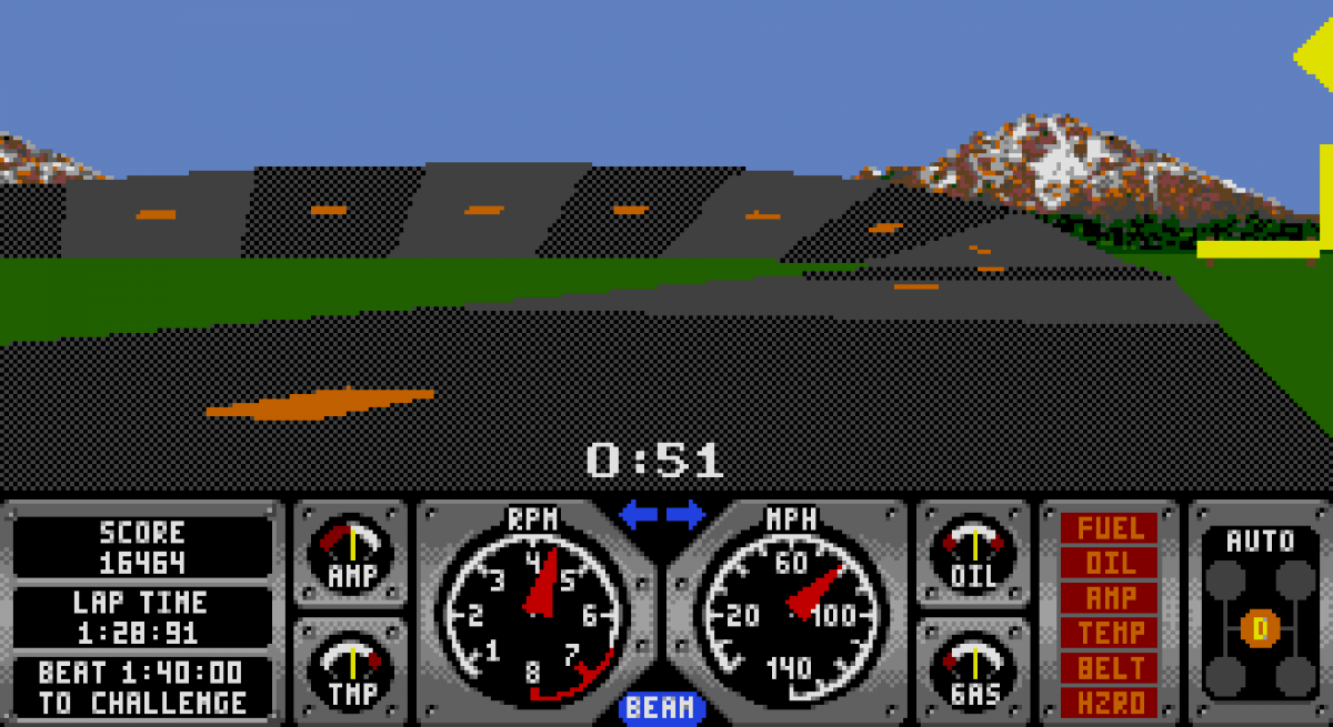 Hard Drivin Sega Genesis video game featuring early 3D racing simulation gameplay stunt tracks arcade style driving challenges and classic 16 bit Sega console retro racing title gameplay