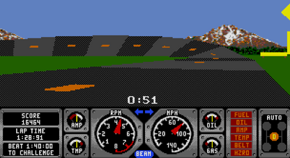 Hard Drivin Sega Genesis video game featuring early 3D racing simulation gameplay stunt tracks arcade style driving challenges and classic 16 bit Sega console retro racing title gameplay