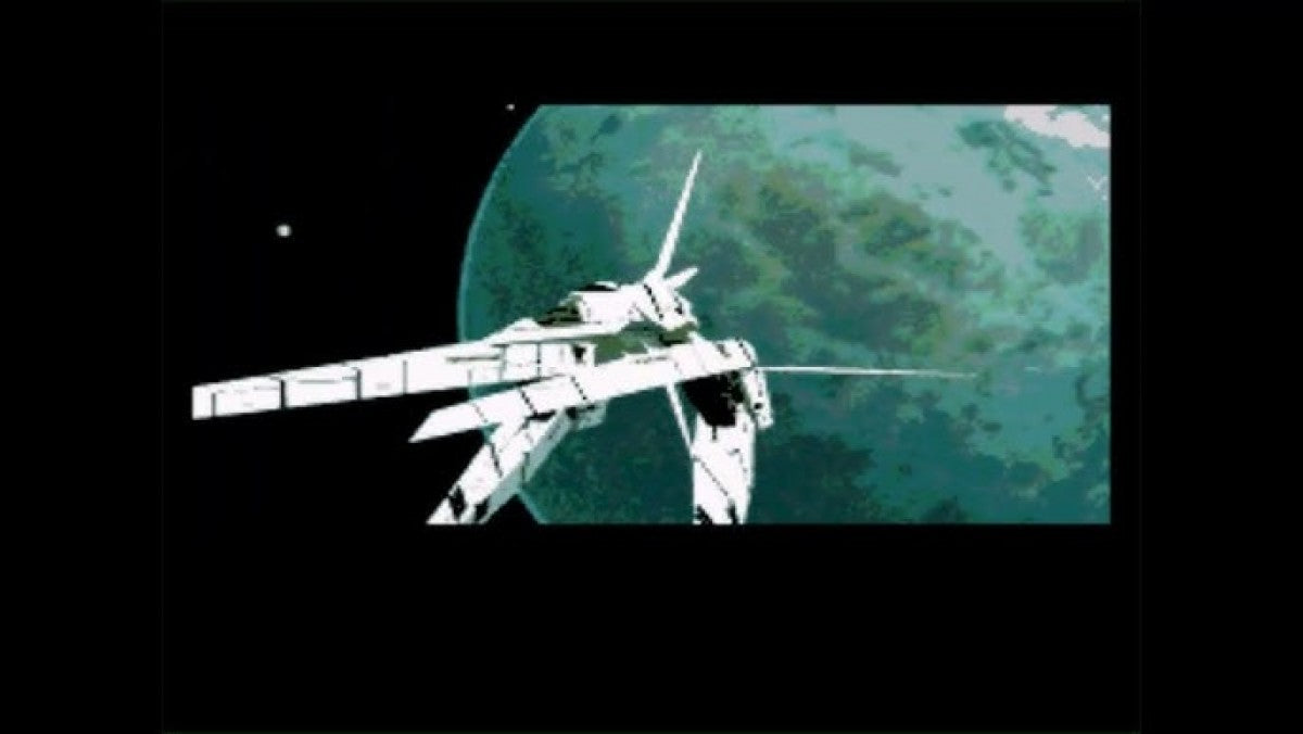 A/X-101 Sega CD full motion video FMV rail shooter sci fi space combat laserdisc style gameplay animated cinematic action spaceship battles futuristic arcade shooting retro gaming Sega CD software video game title gameplay